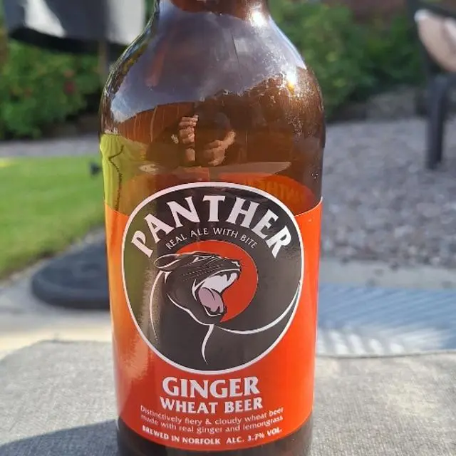 Bottle of Panther Brewery Ginger in a garden